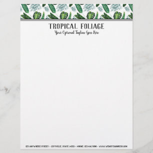 Tropical Foliage Palm Leaves & Greenery Watercolor Custom Letterhead