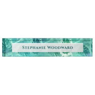 Tropical Foliage Pattern Blue Green Nameplate