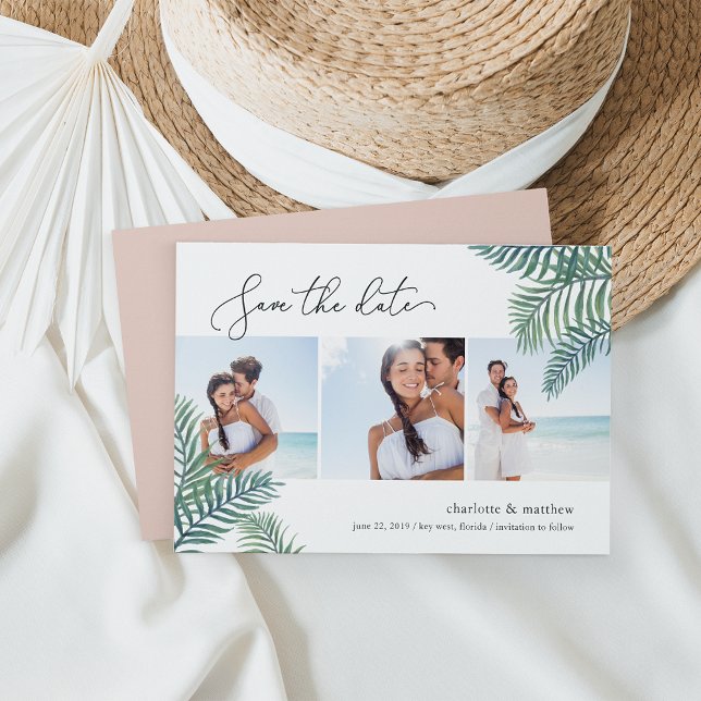 Tropical Foliage Photo Collage Save the Date Card (Creator Uploaded)