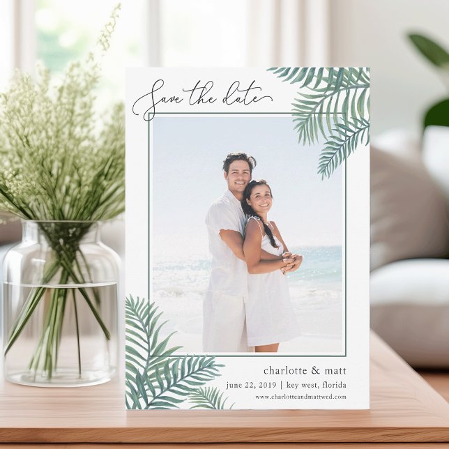 Tropical Foliage Photo Save the Date Card (Creator Uploaded)
