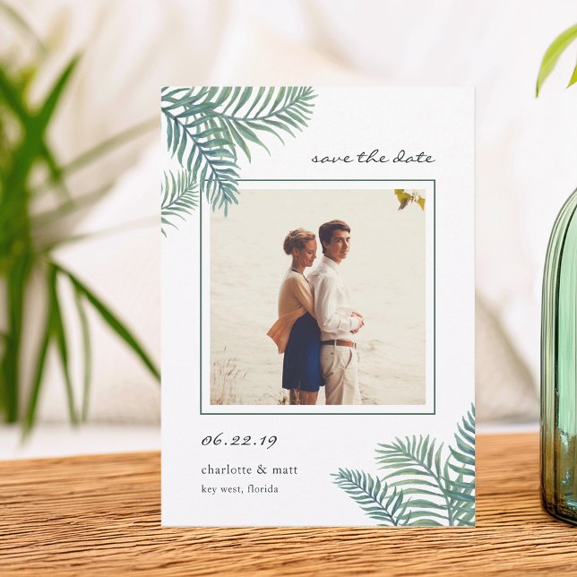 Tropical Foliage Photo Save the Date Card (Creator Uploaded)