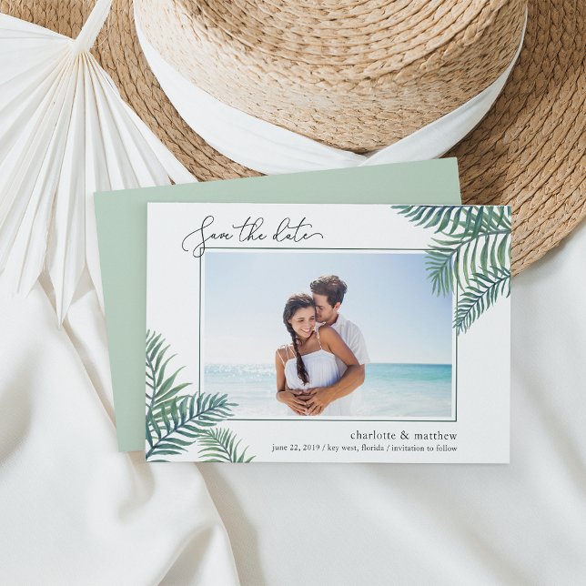 Tropical Foliage Photo Save the Date Card (Creator Uploaded)