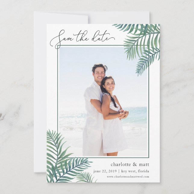Tropical Foliage Photo Save the Date Card (Front)