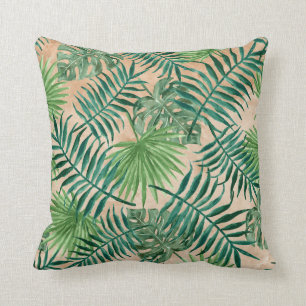 TROPICAL FOLIAGE PRINT, Palm Trees & Ferns Cushion