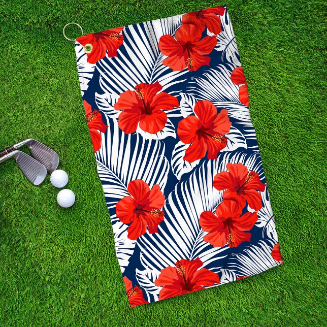 Tropical Foliage Red Floral Hibiscus Golf Towel (Creator Uploaded)