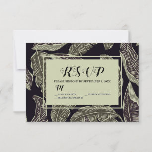 Tropical Foliage Sage Green Black Script RSVP Card