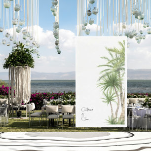 Tropical Foliage Script Names White Wedding Napkin
