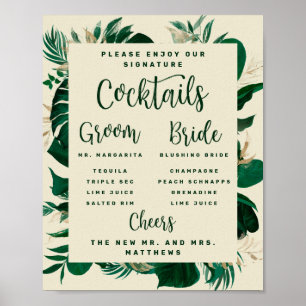 Tropical Foliage Signature Cocktails Bar Menu Sign