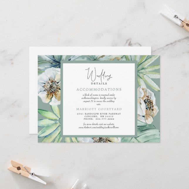 Tropical Foliage Simple Sage Wedding Details  Invitation (Front/Back In Situ)