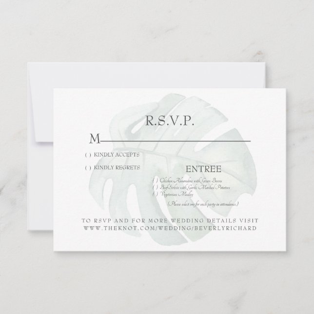 Tropical Foliage Stem Wedding RSVP Card (Front)
