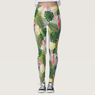 Tropical Foliage Summer Grey Leggings