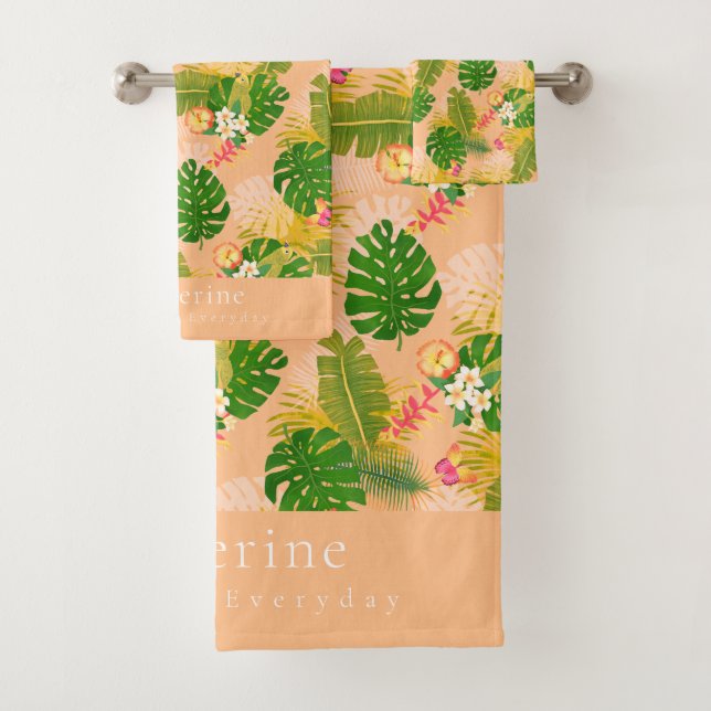 Tropical Foliage Summer Orange Bath Towel Set (Insitu)