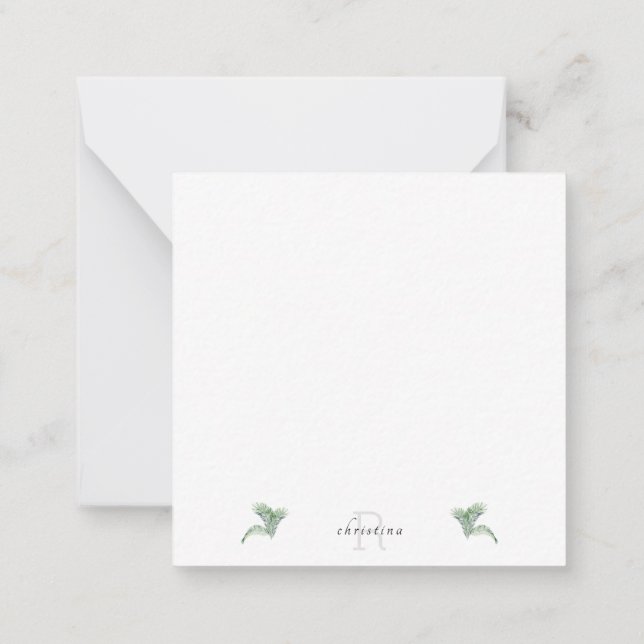 Tropical Foliage Thank You Monogram Blank  Card (Back)
