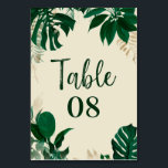Tropical Foliage Trendy Greenery & Leaves Wedding Table Number<br><div class="desc">Tropical Foliage Trendy Greenery and Leaves Personalised Wedding Reception Dinner or Party Table Number Cards - Trendy Marker Brushed Script Lettering. Perfect for your table setting decor! In a bold colour palette of rich greens, emerald, and gold foil look. This design is perfect for a beach, destination, or summer wedding....</div>