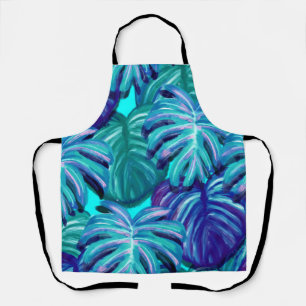 Tropical Foliage Turquoise Blue green and black  Apron