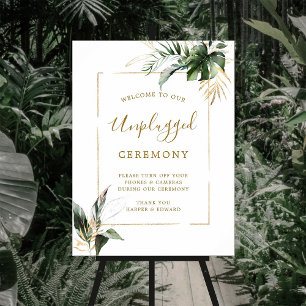Tropical Foliage Unplugged Wedding Ceremony Sign
