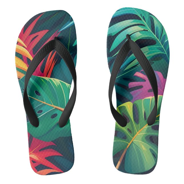Tropical Foliage Watercolor Paradise Thongs (Footbed)