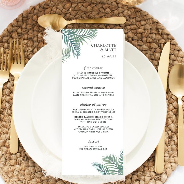 Tropical Foliage Wedding Menu Card (Creator Uploaded)