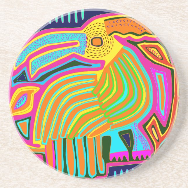 Tropical Folk Art Parrot Coaster (Front)