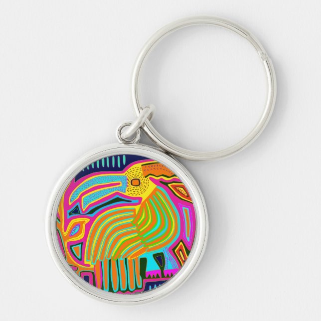 Tropical Folk Art Parrot Key Ring (Front)