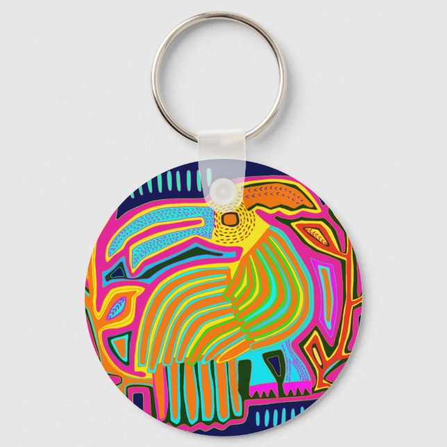 Tropical Folk Art Parrot Key Ring (Front)