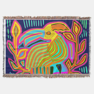 Tropical Folk Art Parrot Throw Blanket