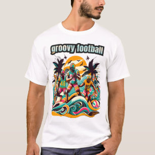 Tropical Football Art: 70s-Inspired Groovy Beach T-Shirt