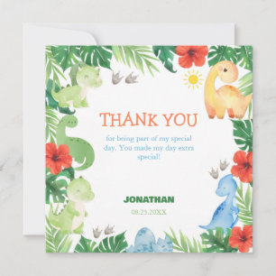 Tropical Forest Dinosaur Birthday Thank You Card