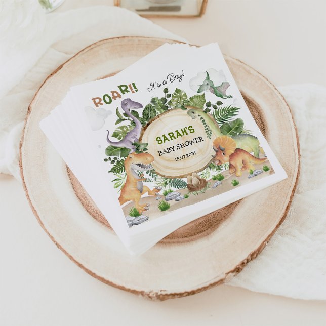 Tropical Forest Dinosaur Boy Baby Shower Napkin (Creator Uploaded)