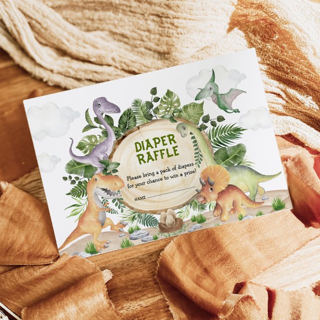 Tropical Forest Dinosaurs Baby Boy Diaper Raffle Enclosure Card (Creator Uploaded)