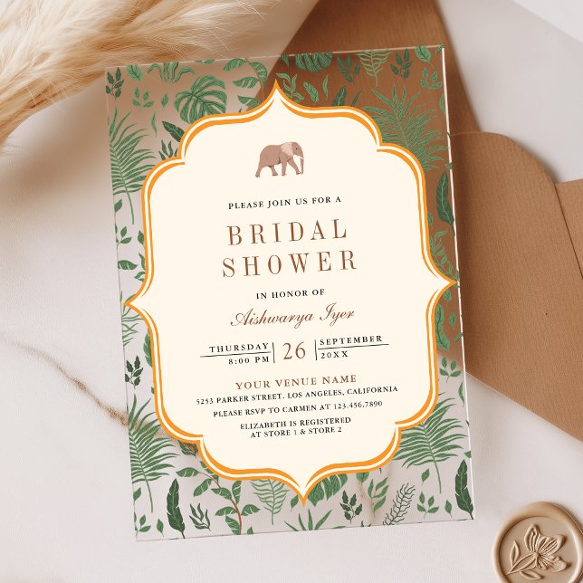 Tropical Forest Elephant Indian Bridal Shower Acrylic Invitations (Creator Uploaded)