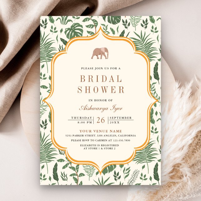Tropical Forest Elephant Indian Bridal Shower Invitation (Creator Uploaded)