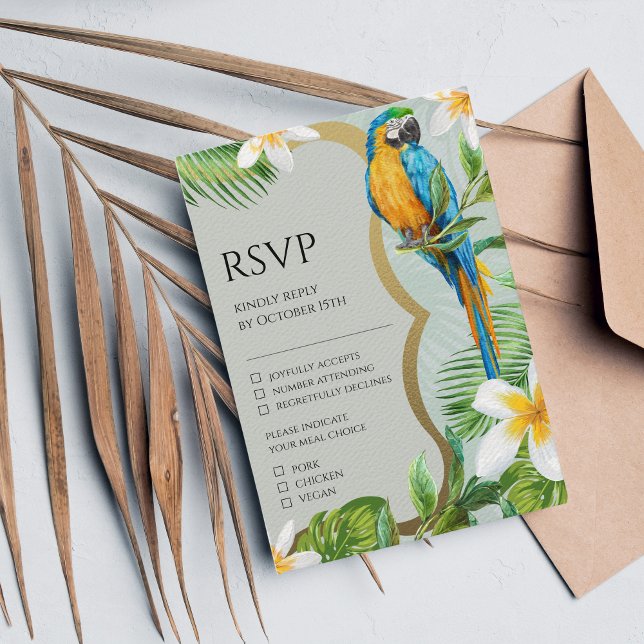 Tropical Forest Gold Floral Parrot Plumeria RSVP (Creator Uploaded)