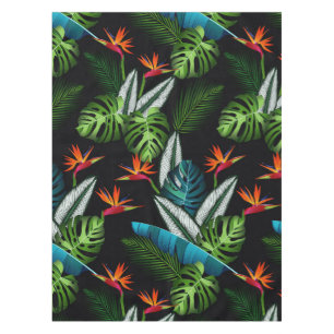 Tropical forest jungle green foliage leaves black tablecloth