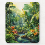 Tropical Forest Mouse Pad<br><div class="desc">A Watercolour landscape of a tropical forest with colourful flowers</div>
