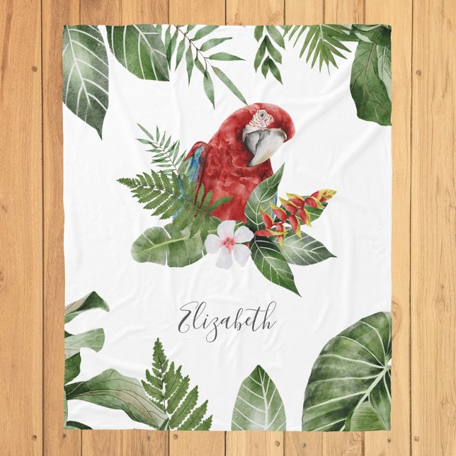 Tropical Forest Scarlet Macaw Personalised Name Fleece Blanket (Creator Uploaded)