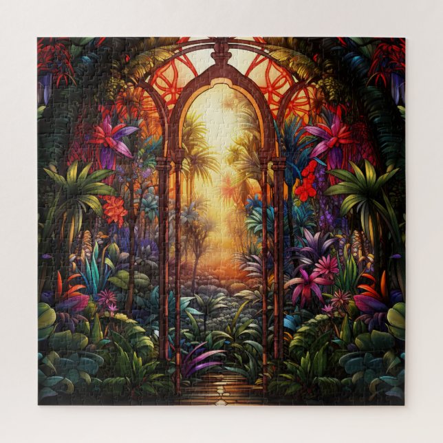 Tropical Forest Stained Glass Puzzle (Vertical)