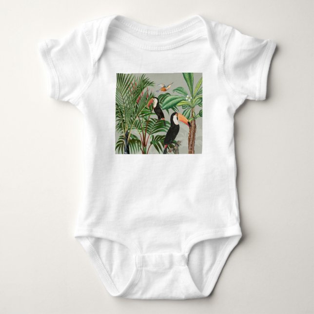 Tropical Forest & Toucan Birds Baby Bodysuit (Front)