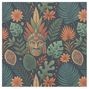 Tropical Forest Tribal & Jungle Flora Pattern Art Fabric