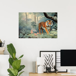 Tropical Forest Wildlife Tiger Vintage  Poster