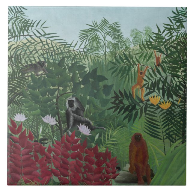 Tropical Forest With Apes and Snake (Rousseau) Ceramic Tile (Front)