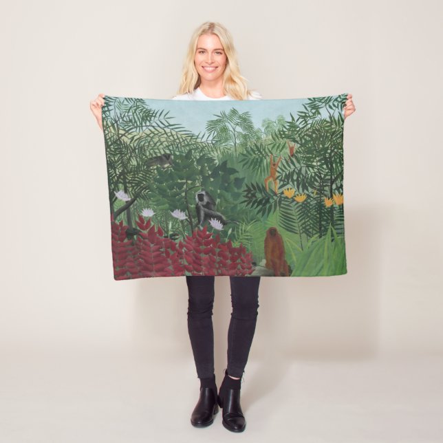 Tropical Forest With Apes and Snake (Rousseau) Fleece Blanket (In Situ)