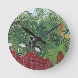 Tropical Forest with Monkeys, 1910 (oil on canvas) Round Clock