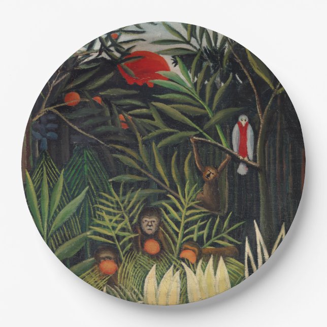 Tropical Forest with Monkeys by Henri Rousseau Paper Plate (Front)