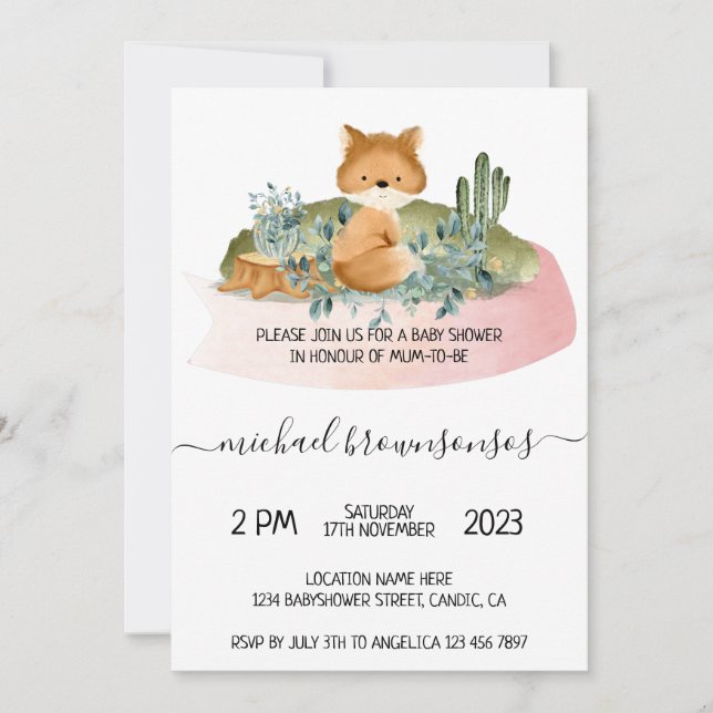 Tropical Fox Baby Shower Invitation (Front)