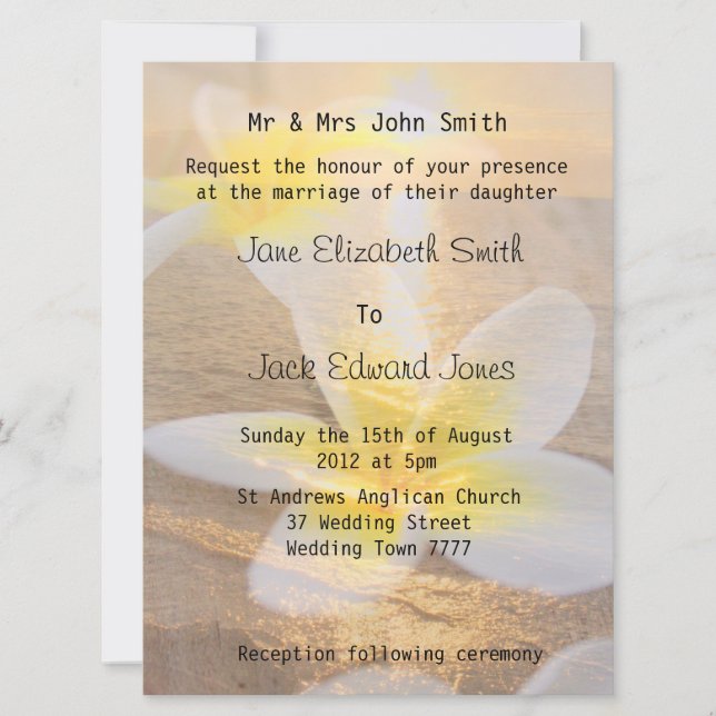 Tropical Frangipani Beach Wedding  Invitations (Front)
