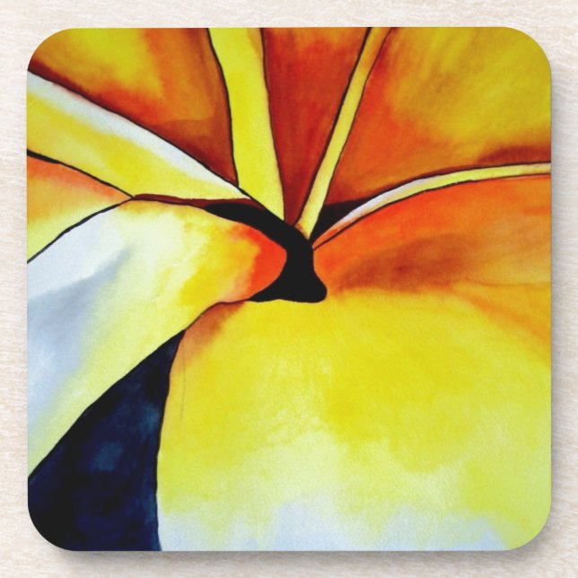 Tropical Frangipani flower watercolor abstract art Coaster (Front)