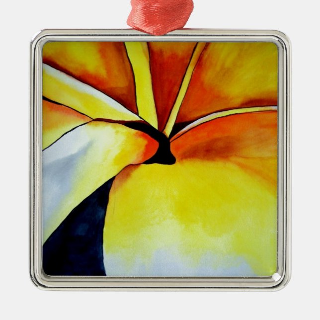 Tropical Frangipani flower watercolor abstract art Metal Ornament (Front)