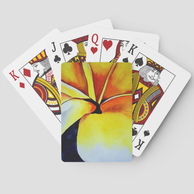 Tropical Frangipani flower watercolor abstract art Playing Cards (Back)