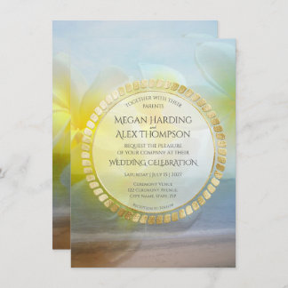Tropical Frangipani Modern Beach Elegant Wedding Invitation